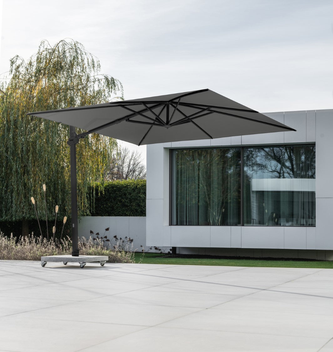 Parasol flottant Marbella Plus 300x300 Parasol Olefin + socle + housse | noir/anthracite