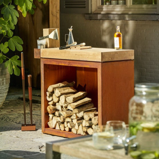 Bloc de boucher Ofyr avec rangement 90 corten bois de teck