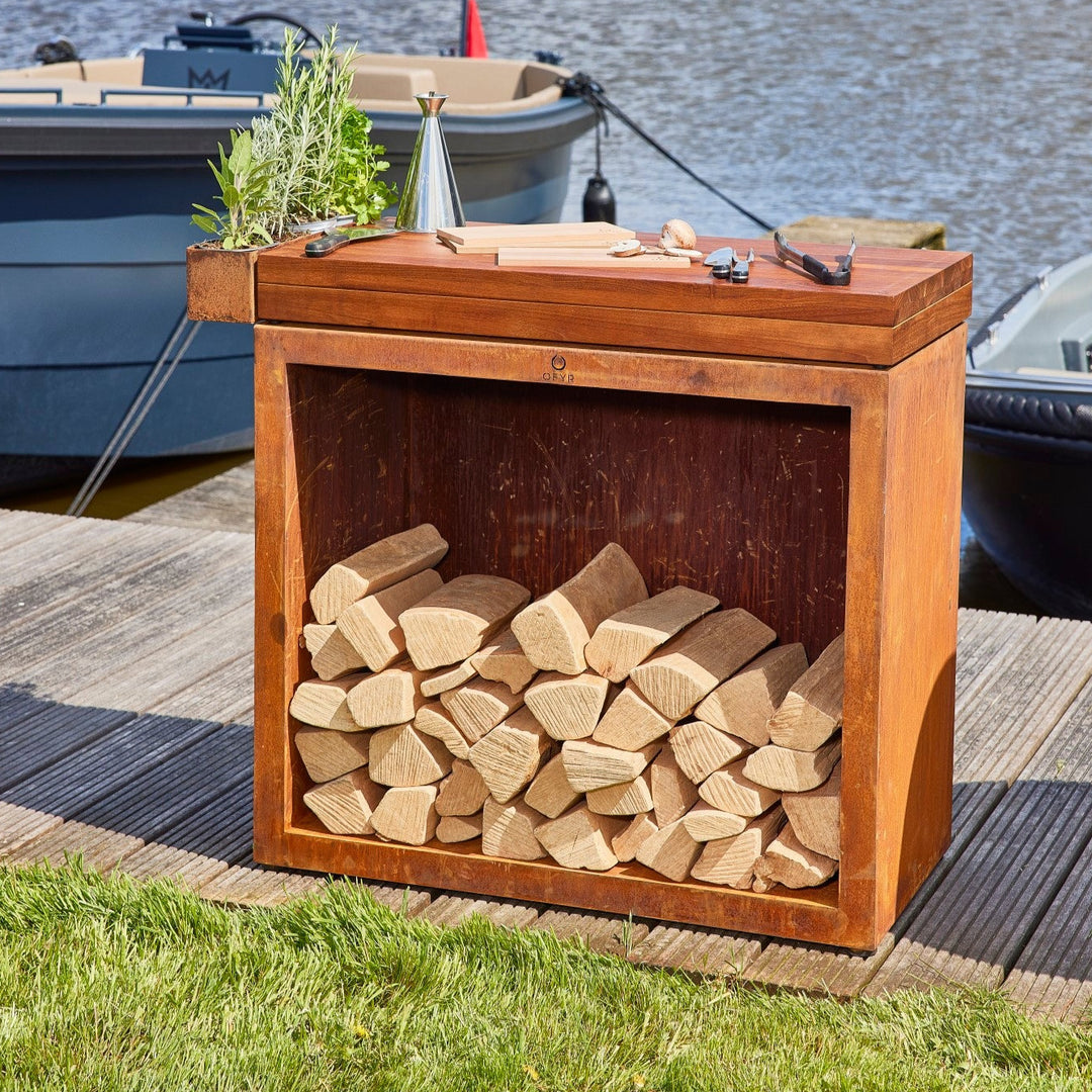 Bloc de boucher Ofyr avec rangement 90 corten bois de teck