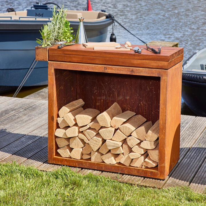 Bloc de boucher Ofyr avec rangement 90 corten bois de teck
