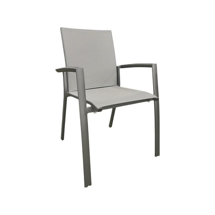 Chaise de jardin empilable Sevilla en aluminium anthracite et textilène gris argenté