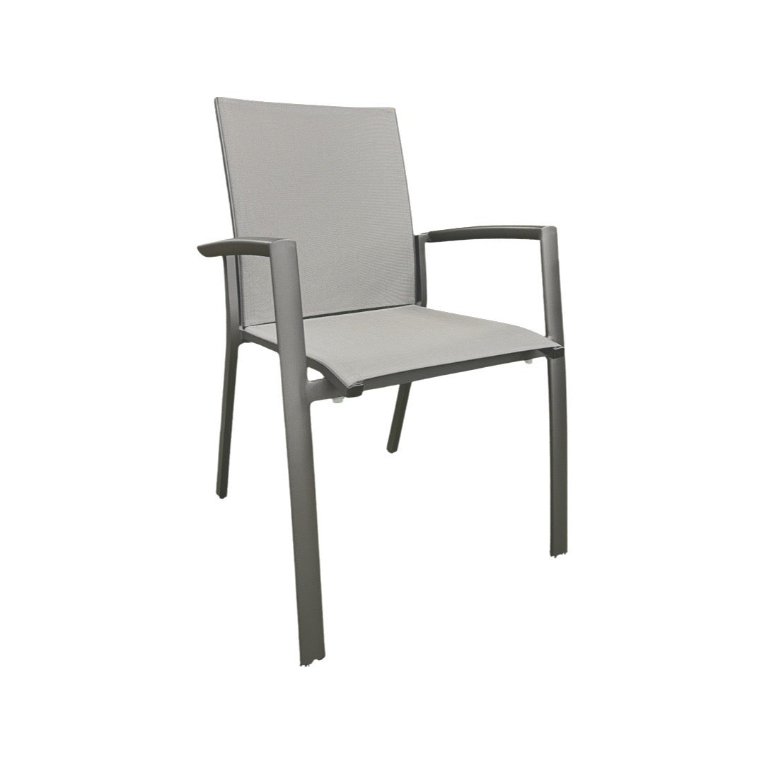 Sevilla chaise de jardin empilable en antracite aluminium et textilène gris argenté