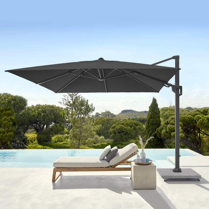 Valencia Zweefparasol 300x300 Parasol+voet+hoes | antraciet/donkergrijs