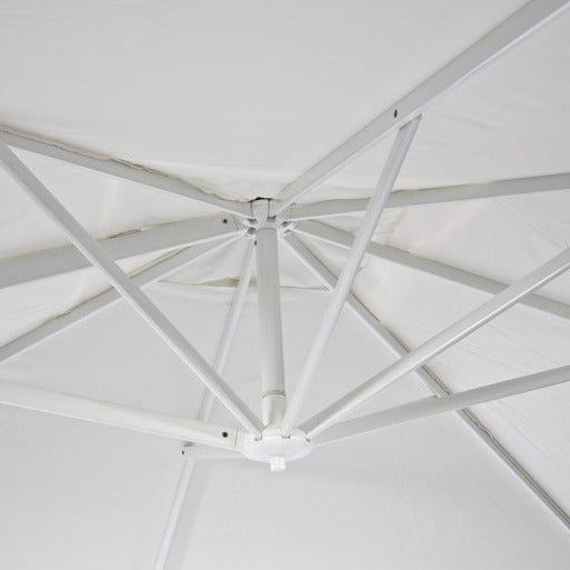 Marbella Plus Zweefparasol 300x300 Olefin parasol+voet+hoes | wit/licht grijs