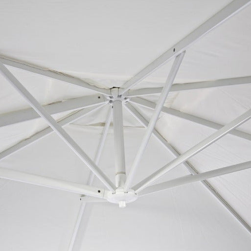 Marbella Plus Parasol flottant 300x300 Parasol oléfine + base + housse | blanc/gris clair