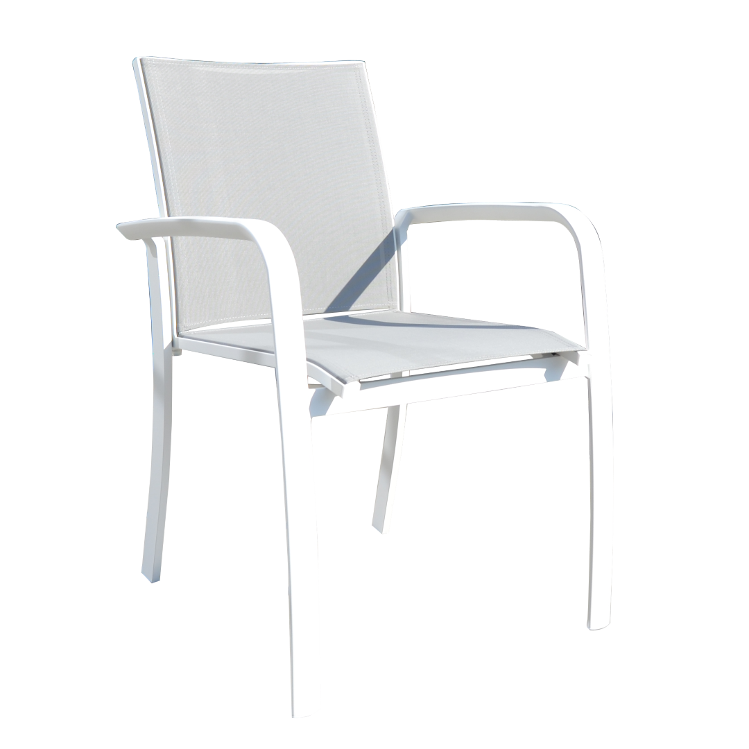 Arcueil stackable garden chair in white aluminum and light gray textilene 
