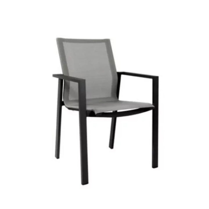 Chaise de jardin empilable Beja en aluminium anthracite et textilène gris argenté