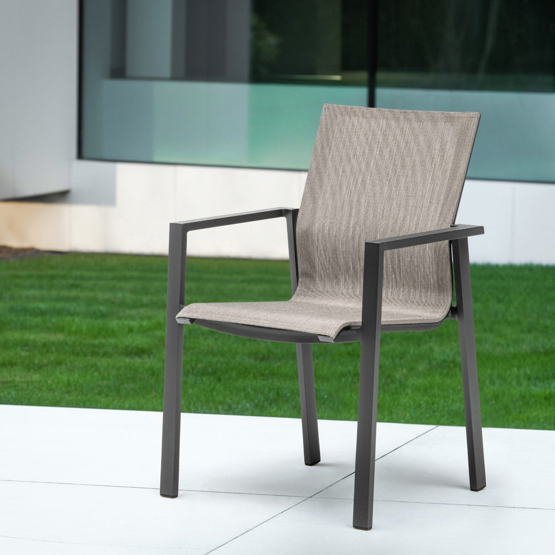Beja stackable garden chair in antracite aluminium and taupe batyline