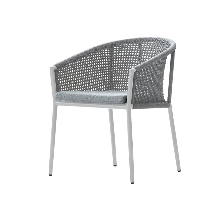 Chaise de jardin Safara en aluminium blanc et corde ronde tressée carrée gris clair