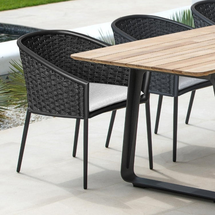 Sarina garden chair in antracite aluminium and antracite horizontally woven round rope