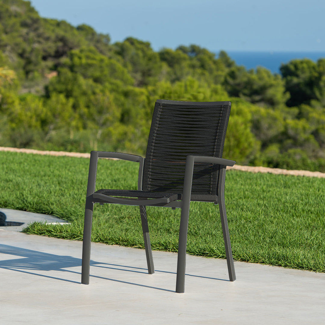 Chaise de jardin Sevilla en aluminium anthracite et corde ronde tressée droite anthracite