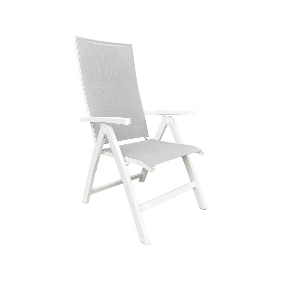 Chaise de jardin réglable Tinos en aluminium blanc et textilène gris clair