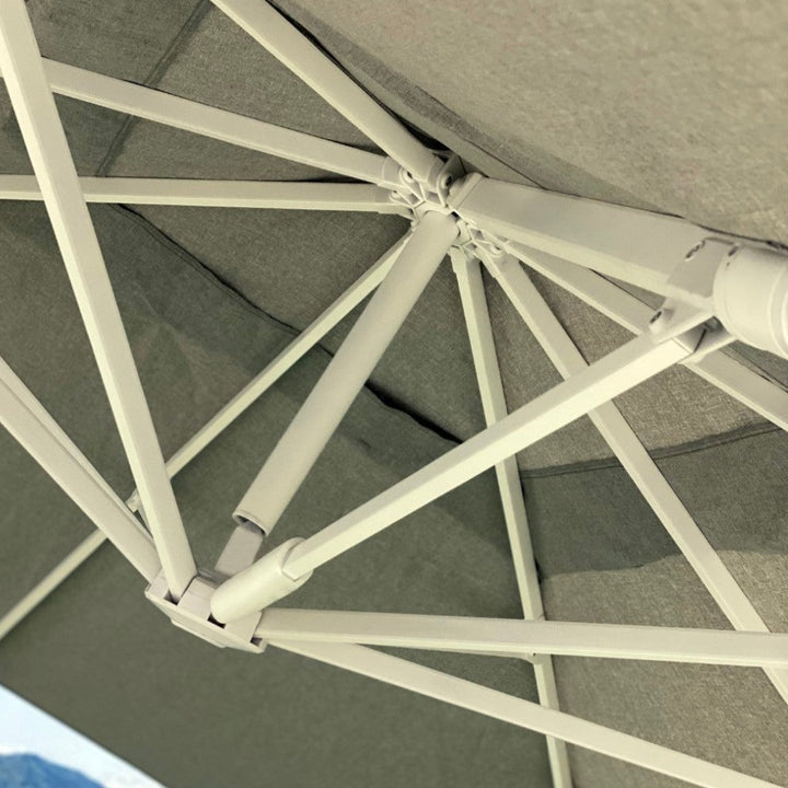 Valencia Zweefparasol 300x300 Parasol+voet+hoes | blanc/gris clair